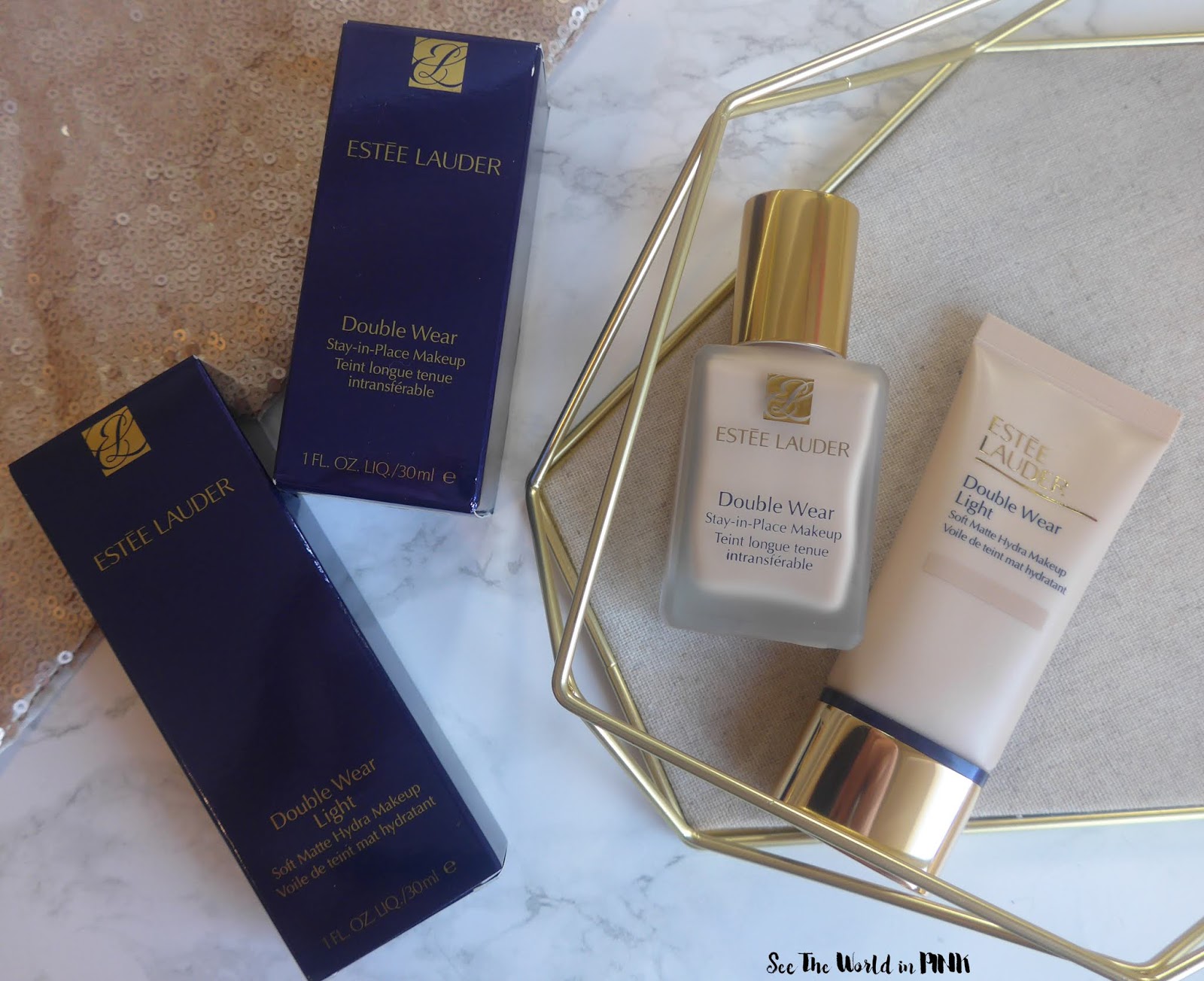 leje ventilator Mængde penge Foundation Showdown - Estee Lauder Double Wear Stay-in-Place Makeup vs. Double  Wear Light Soft Matte Hydra Makeup | See the World in PINK