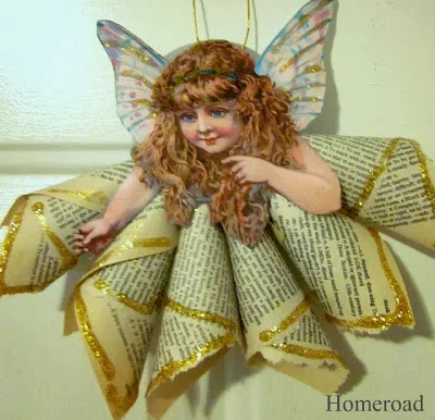 vintage book page angel ornament
