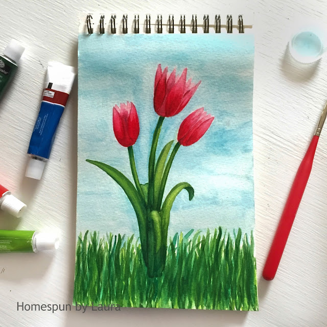 homespun by laura daily doodle pink tulips watercolor