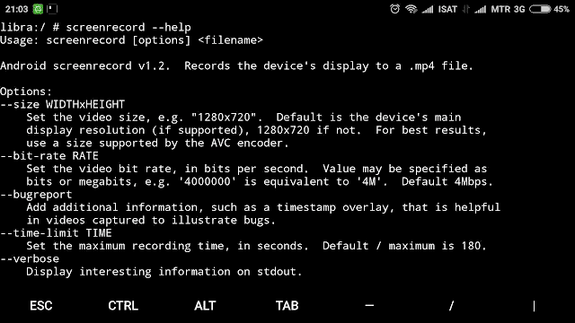 Manual screenrecord sesuai perintah screenrecord --help Manual screenrecord bisa diakses melalui perintah screenrecord --help