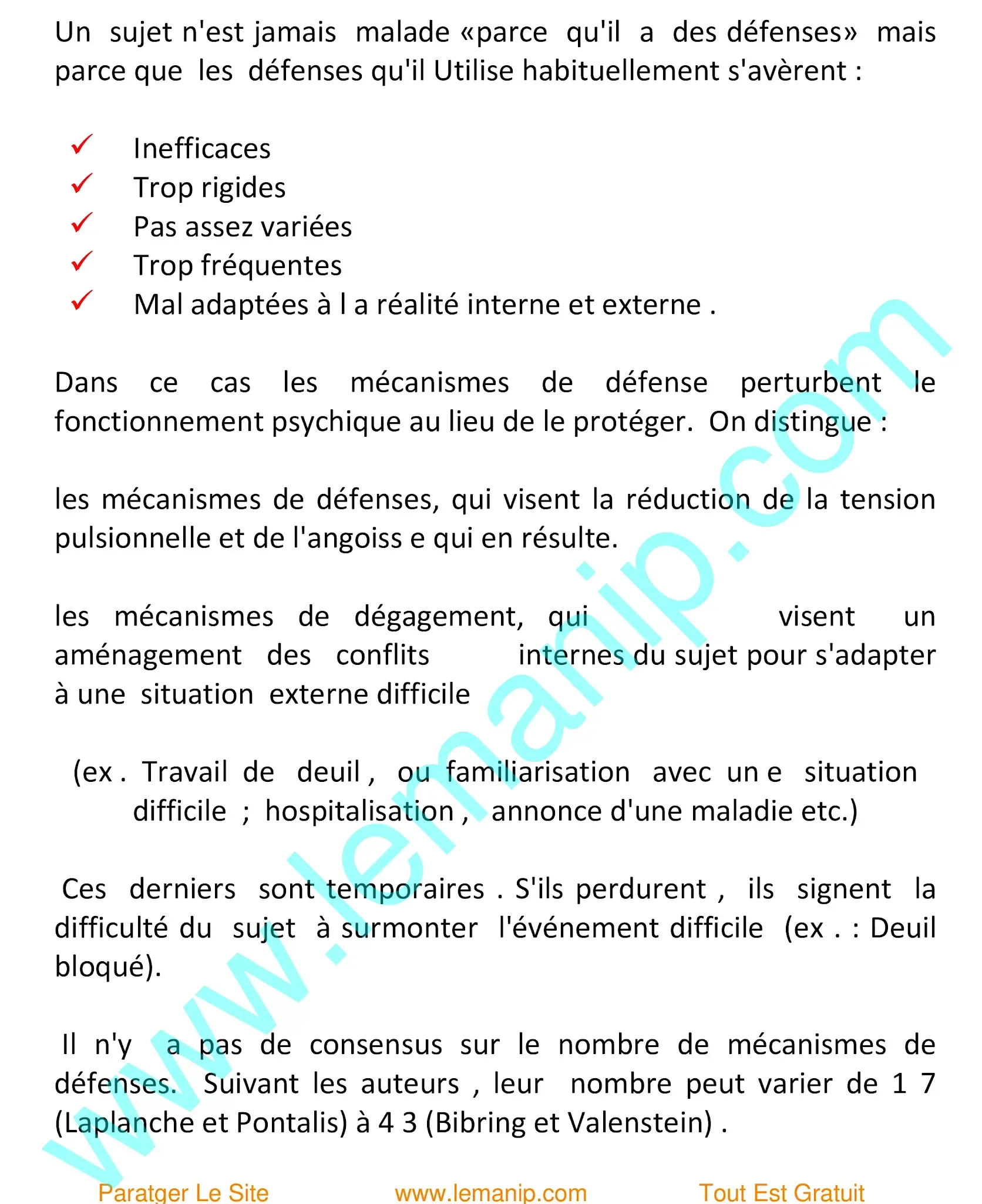 Les principaux mécanismes de défense du patient face à ses angoisses