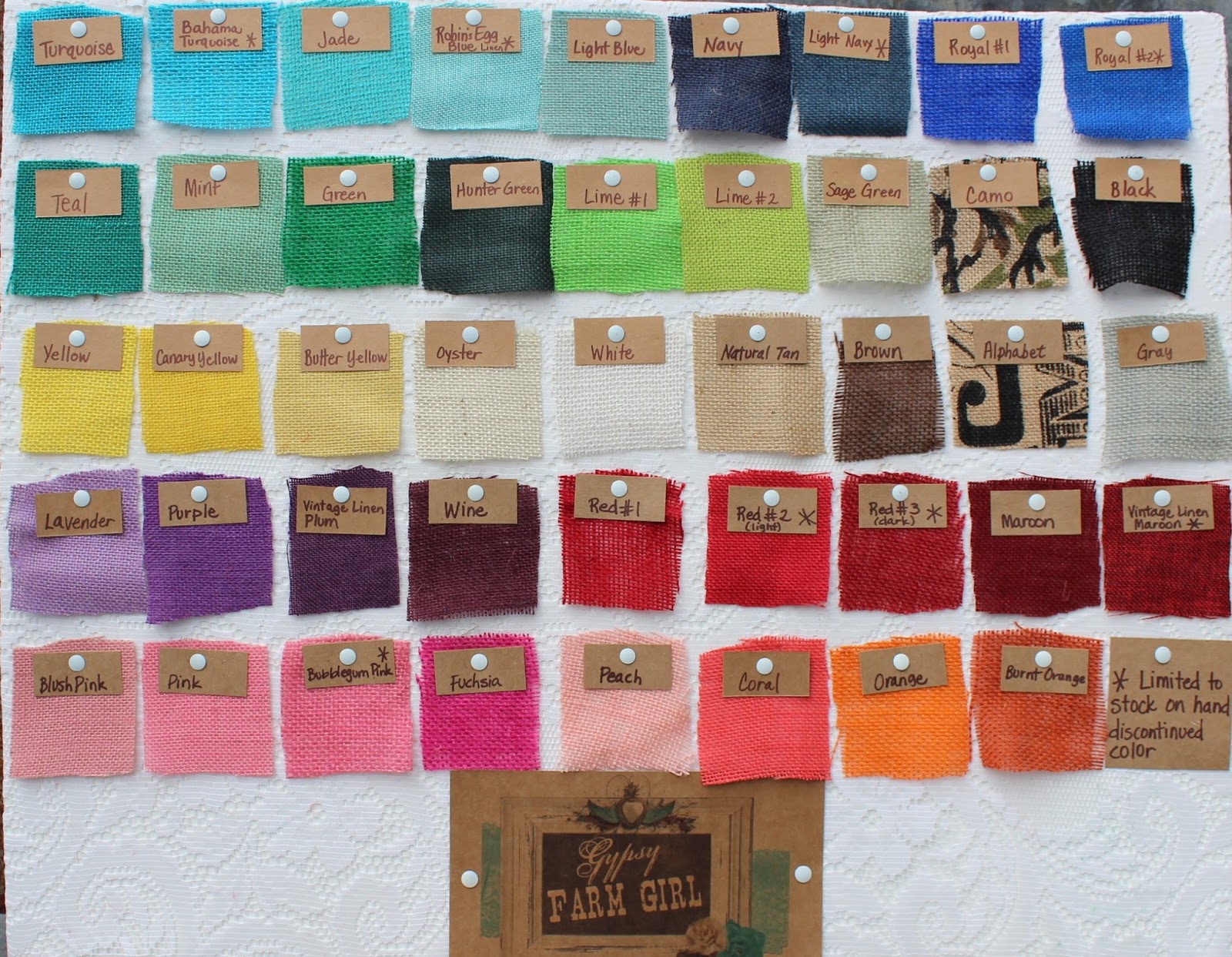 GypsyFarmGirl Burlap Color Chart