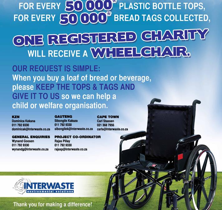 Charity Begins With Me Four Wheelchairs Donated Interwaste Tops and Tags