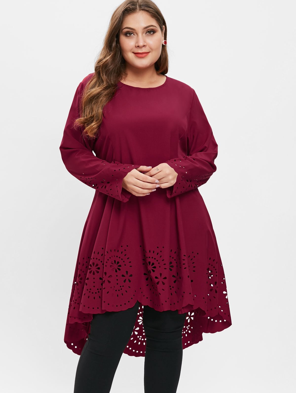 Plus Size Laser Cut High Low Dress