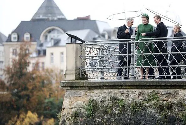 Queen Mathilde wore a floral print dress by Natan. Grand Duchess Maria Teresa. Princess Stephanie