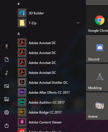 Dubbele programmapictogrammen of snelkoppelingen in Windows 10 Start Menu