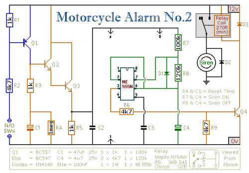 Motorcycle Alarm using NE555 |simple schematic diagram