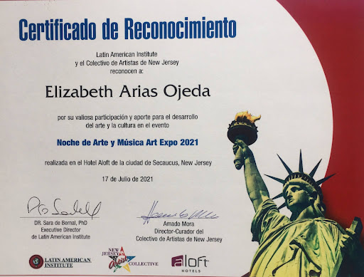 Certificado de Reconocimiento Noche de Arte y música Art Expo 07-17-2021