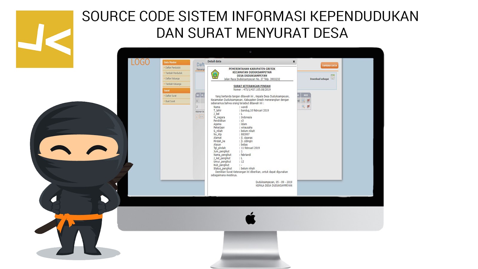 Source code PHP sistem informasi kependudukan dan surat