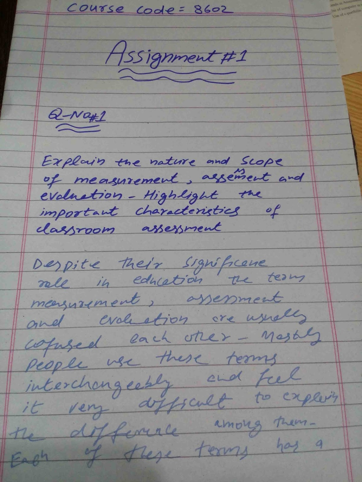 hand written assignment sample