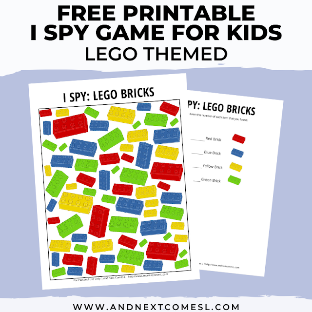 Free I spy game printable for kids: LEGO themed