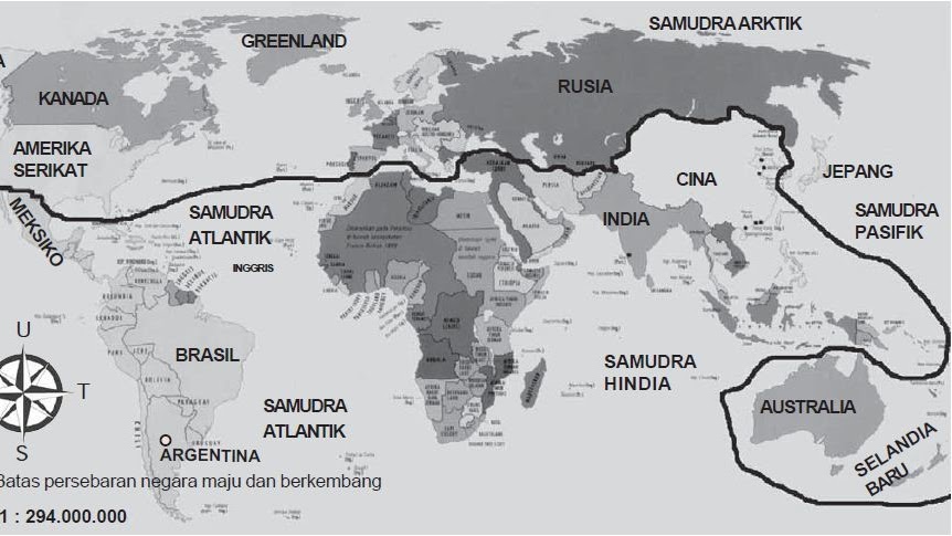 Peta Dunia Dengan Keterangan Negara Maju Dan Berkembang Berwarna Ukuran Besar