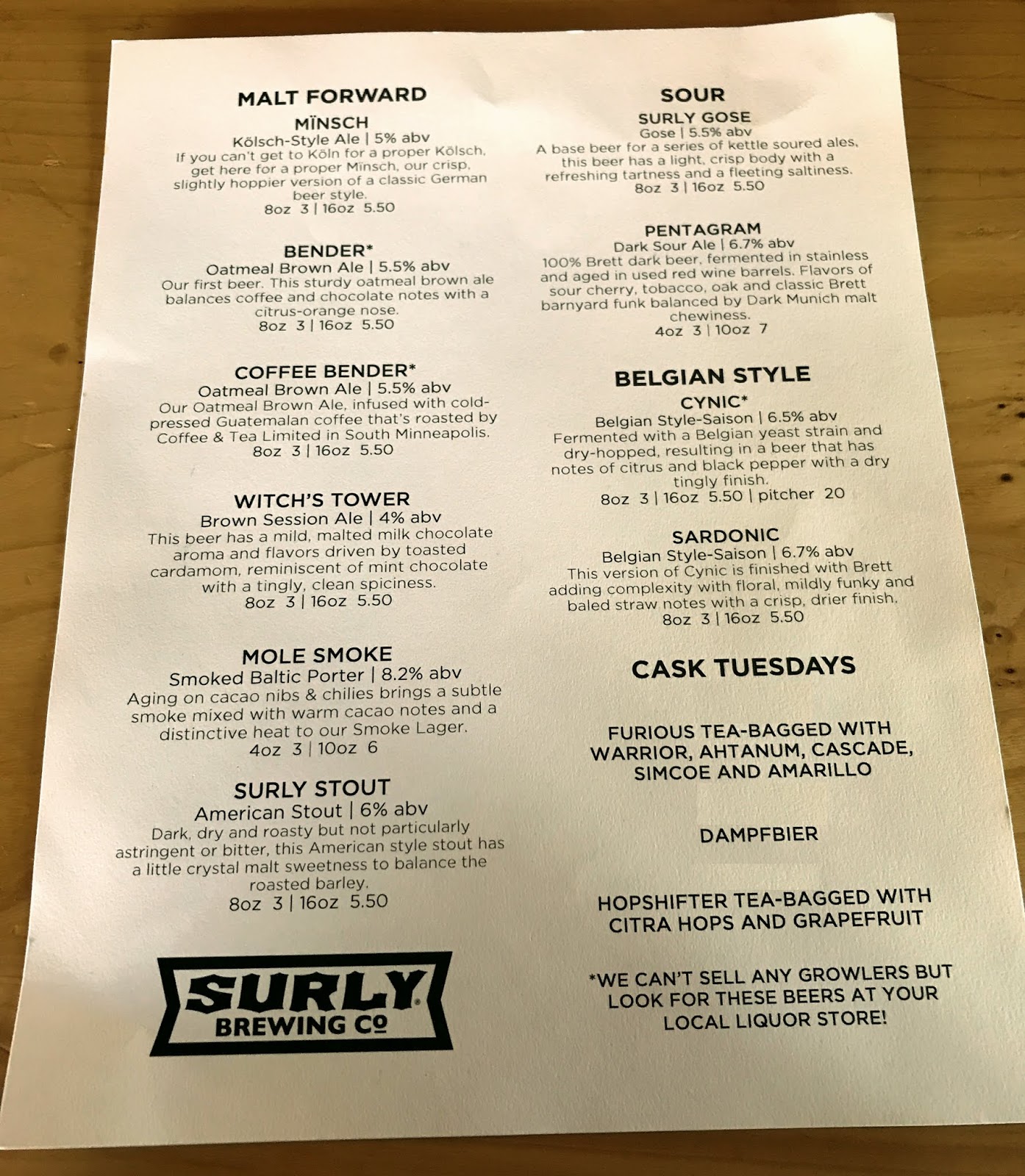 [Minneapolis Brewery and Restaurant Review] Surly Beer Hall Beer