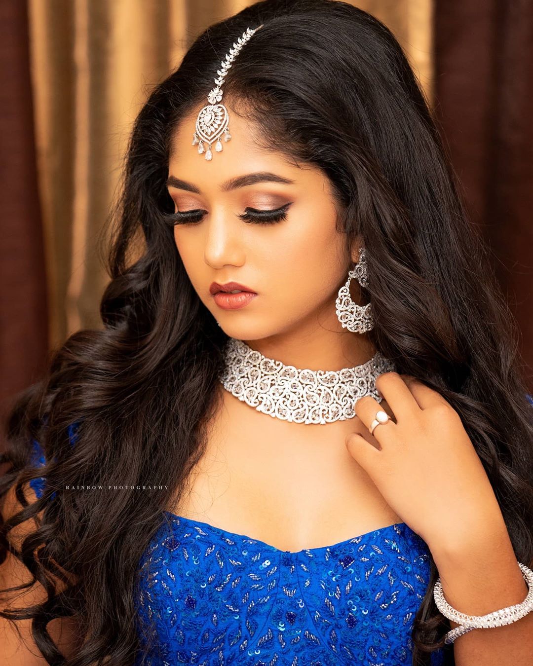 Actress Bhavya Gowda photos in royal blue ghagra