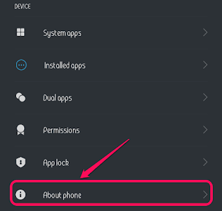 Click on About phone - Settings Screen
