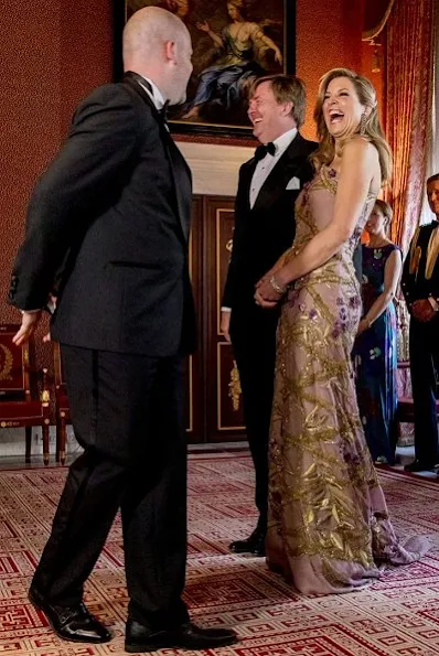 Queen Maxima host a dinner to celebrate King Willem-Alexander's 50th birthday in the Royal Palace Queen Maxima wearing Jan Taminiau gown