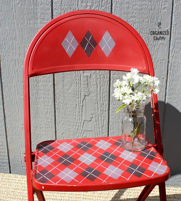 Vintage Child's Folding Chair Stenciled with an Argyle Stencil #oldsignstencils #stencil #argyle #vintage #retro #foldingchair
