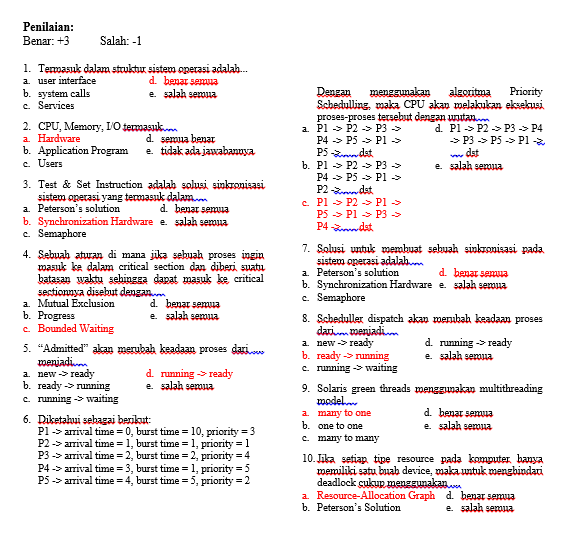 Kumpulan soal Sisop + Kunci Jawaban (Sistem Operasi)