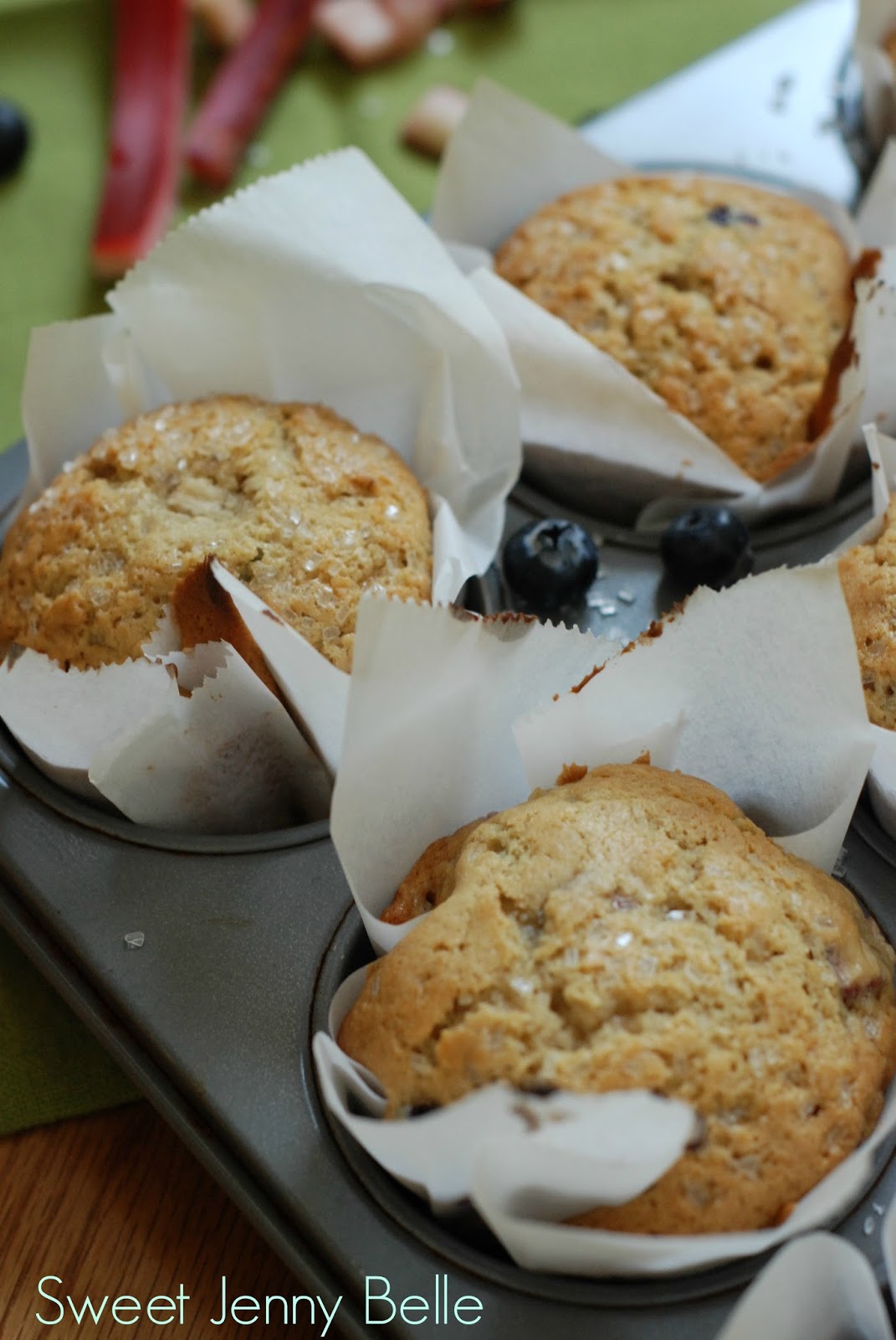 Super Easy Berry Rhubarb Muffins Sweet Jenny Belle easy sugar