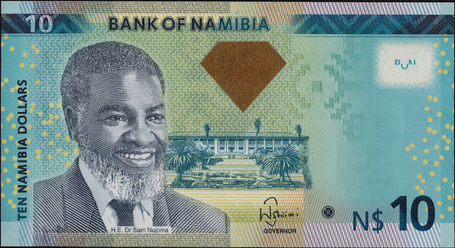 Namibia Currency 10 Namibian Dollars banknote 2012 President Sam Nujoma