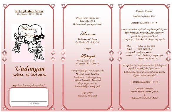 Contoh Undangan Nikah HVS F4 Lipat 3 file docx