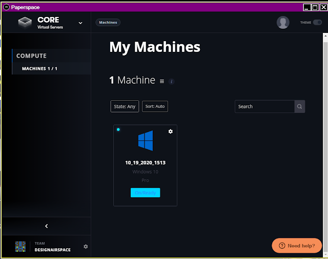 la macchina con window server in Paperspace