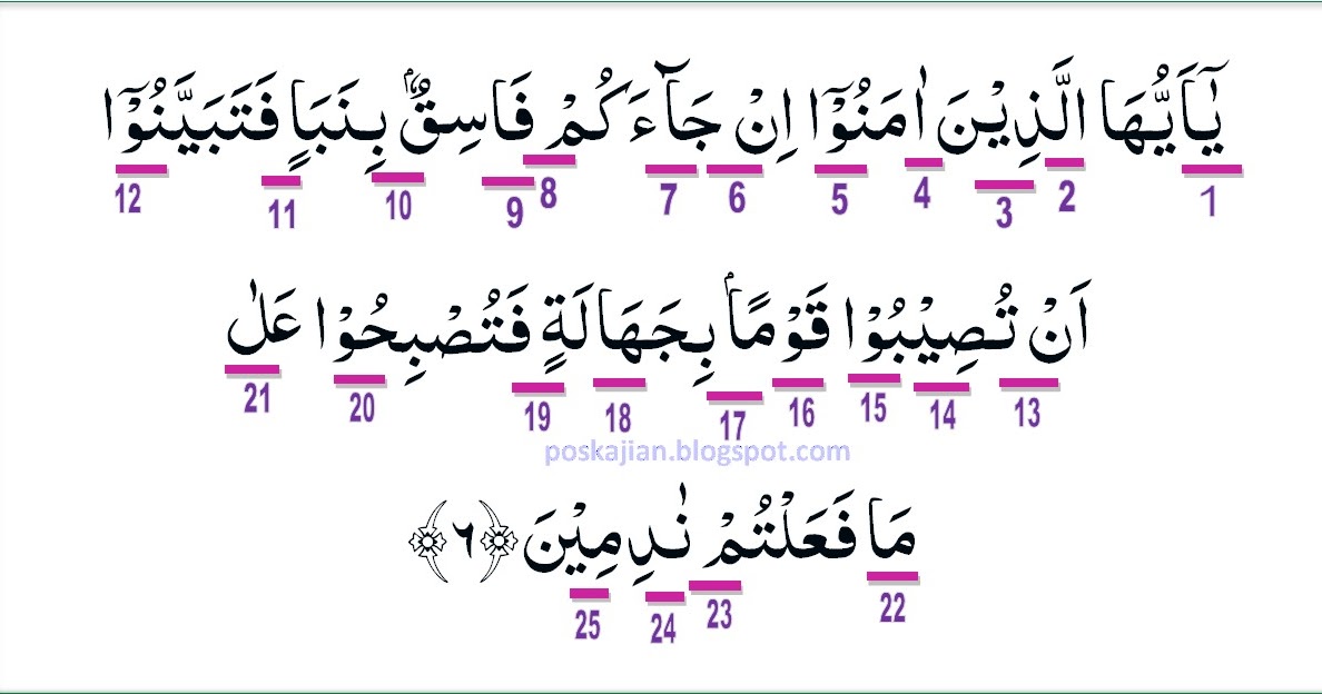 Hukum Tajwid AlQuran Surat AlHujurat Ayat 6 Lengkap Hukum Tajwid AlQuran Surat AlHujurat Ayat 6 Lengkap