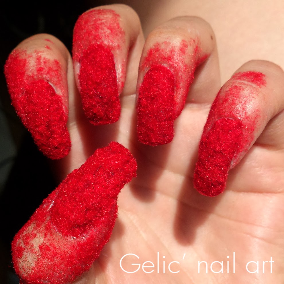 Gelic' nail art Red velvet nails/ nails with red flocking powder