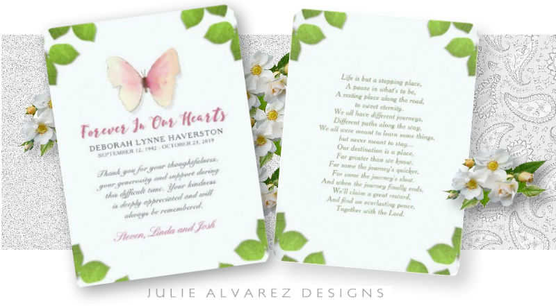 pink butterfly funeral sympathy thank you card