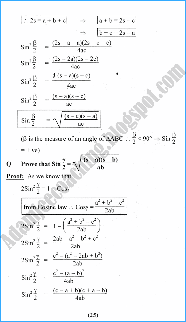 Adamjee Coaching Solutions of Triangles Definitions and Formulae