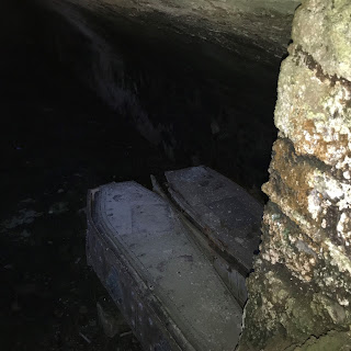 Coffins in crypt at Polwarth Church, Greenlaw, Berwickshire