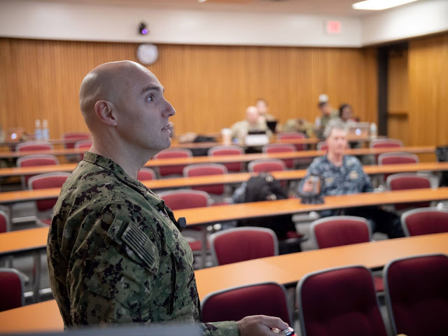 USU assistant professor Lt. Cmdr. Cody Schaal lectures to Industrial Hygiene program residents.  Schaal served as director of the USU residency program from 2016-2019.  (Courtesy photo)