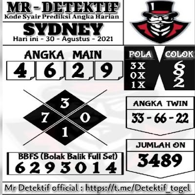Syair Sydney Hari Ini 30 Agustus 2021 Si Prediksi