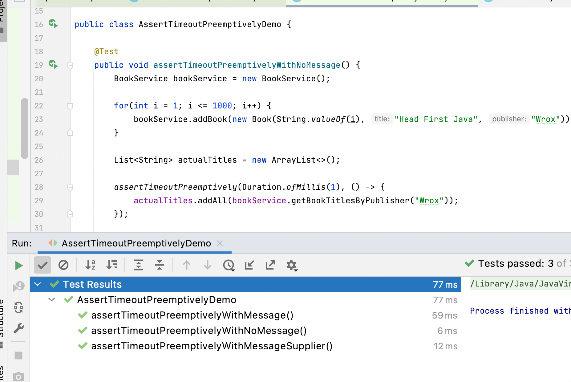 JUnit assertTimeoutPreemptively Example