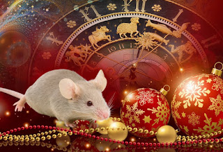 楽しい新年の挨拶マウスとラット 2024. マウスの年に無料、美しいライブクリスマスカード
