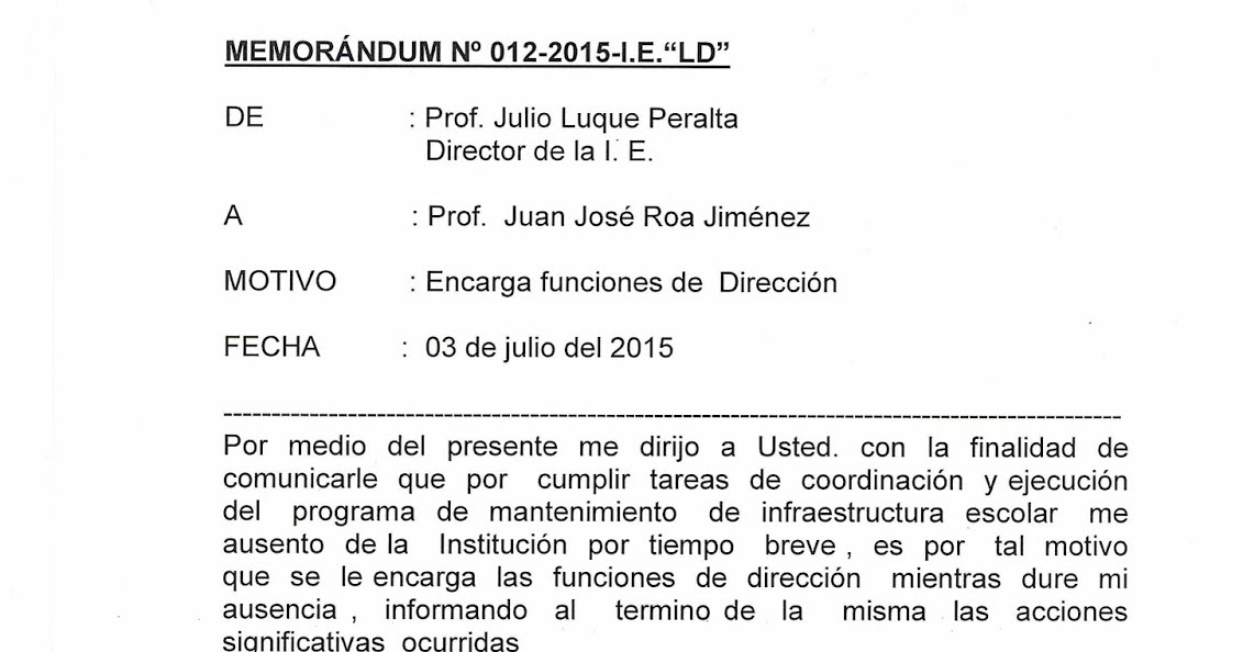 Modelo de Memorándum Encargando Funciones de una I. E. PREGUNTALE AL