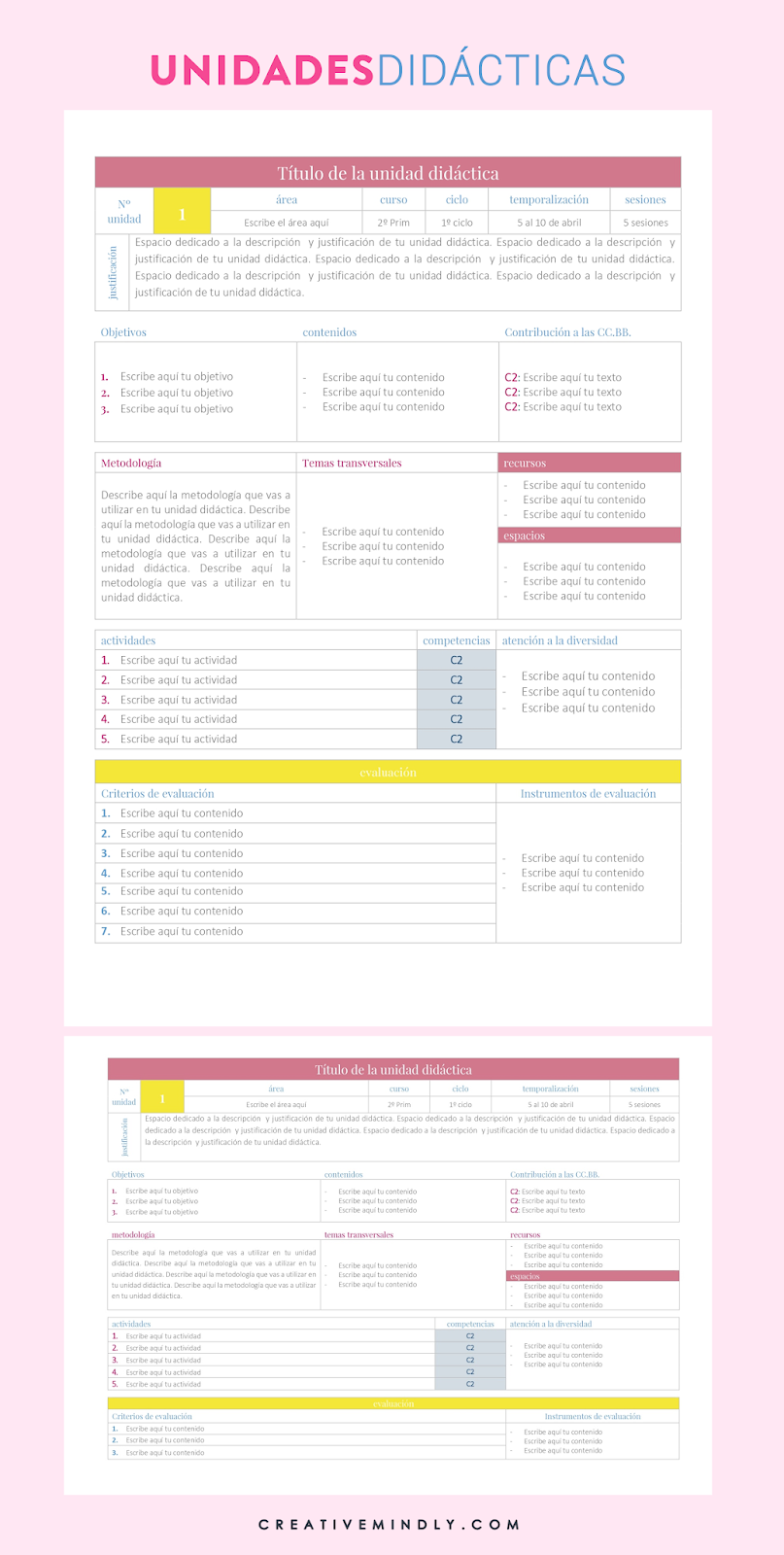 plantilla gratis editable unidad didactica
