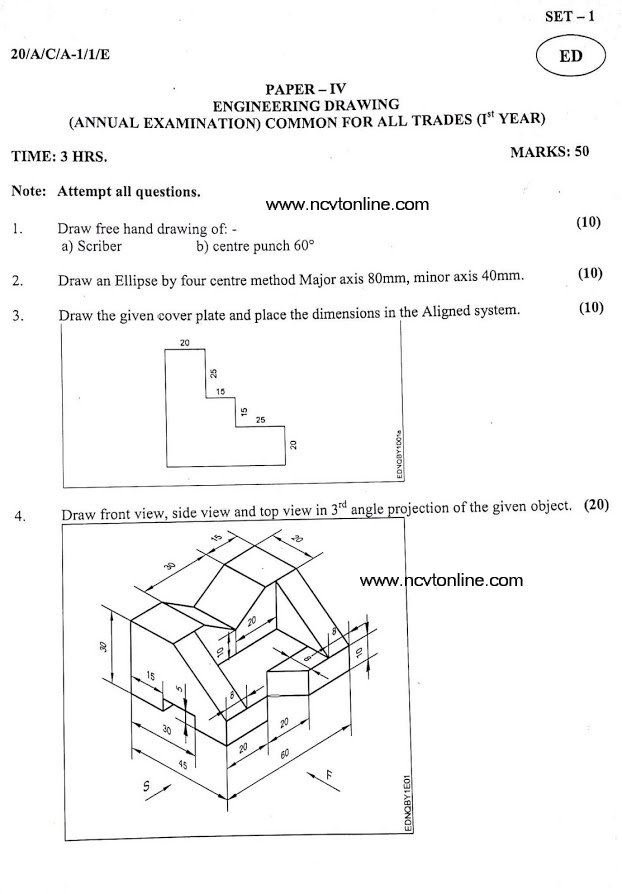 Engineering Drawing Paper 1st Year Common For All Trades (Annual Exam