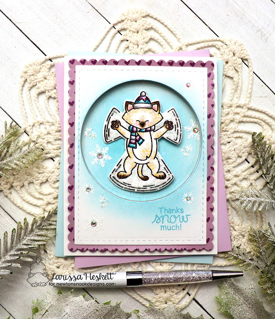 Snow Angel Cat Card by Larissa Heskett | Snow Angel Newton Stamp Set, Coffee House Stories Paper Pad and Circle Frames Die Set by Newton's Nook Designs #newtonsnook