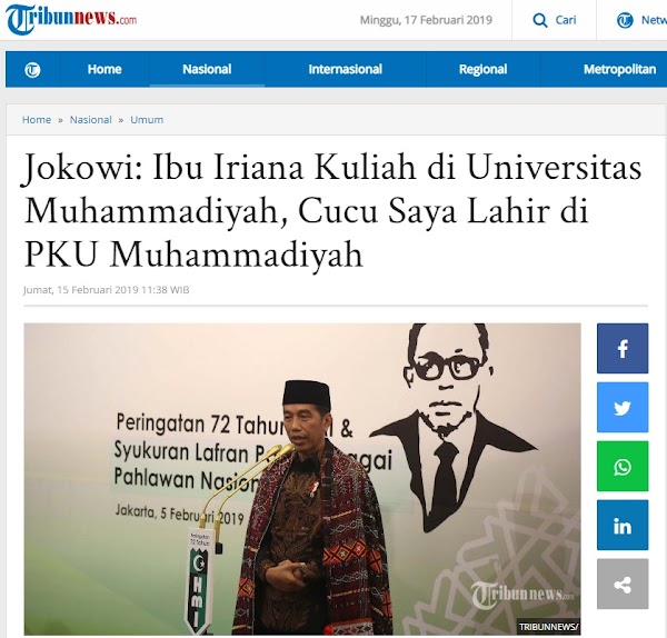 Jokowi Ulas Latar Iriana dan Cucu, Korsa: Pilihan Warga Muhammadiyah Tidak Berubah