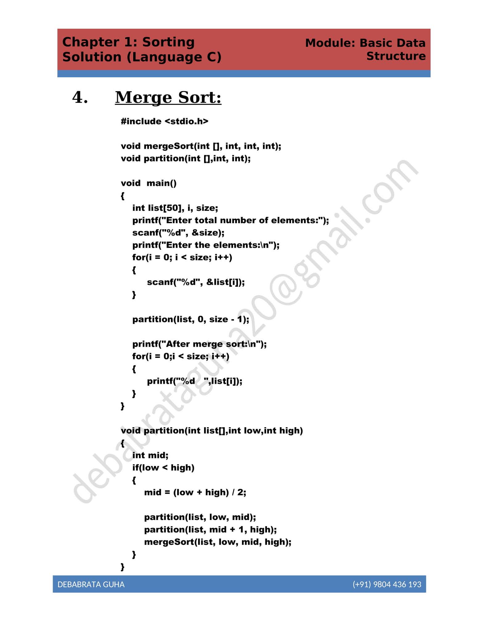 Data Structure solution in Language C (Chapter 1 ) : Sorting