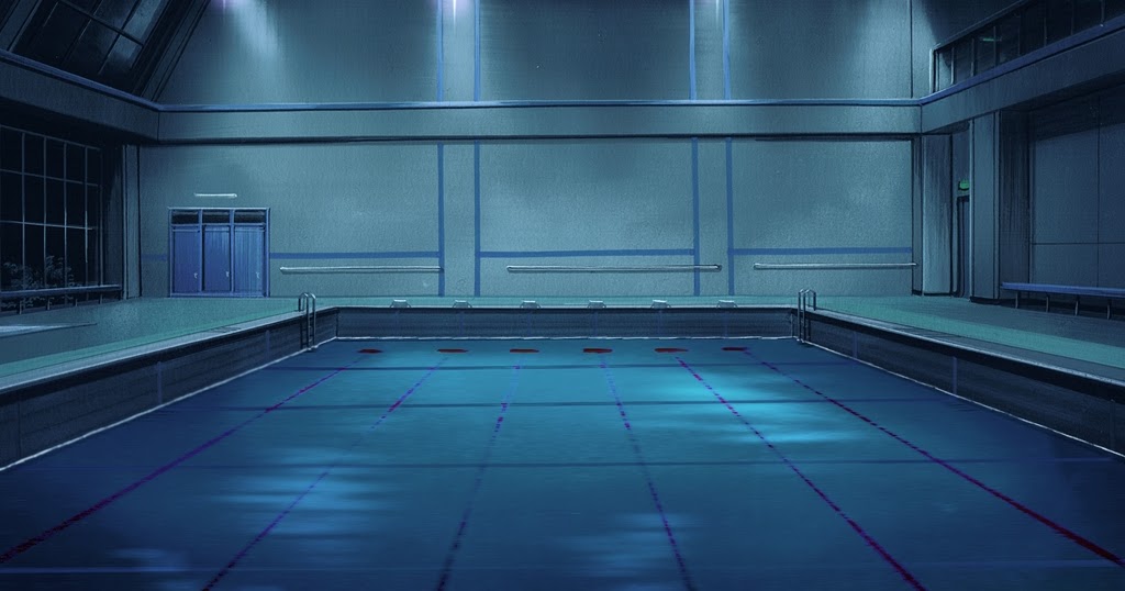 Anime Landscape: Indoor swimming pool at night background
