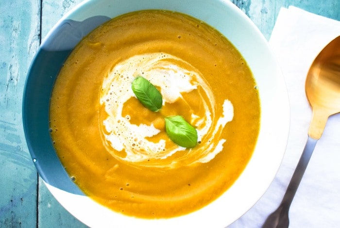 A close up of a bowl of butternut squash with a