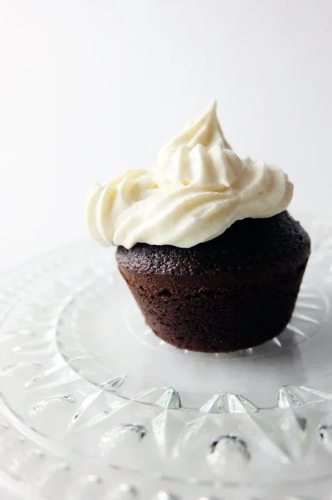 plated chocolate cupcake with Russian buttercream