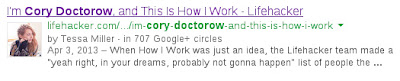 Google Authorship search result for Cory Doctorow
