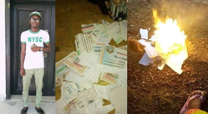 Unemployed graduate burns his BSc, NYSC certificates out of frustration