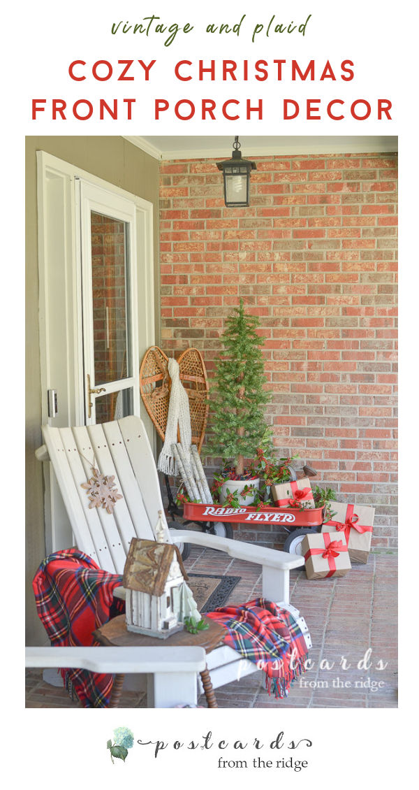 Christmas Front Porch with Vintage Red Wagon - Postcards from the Ridge