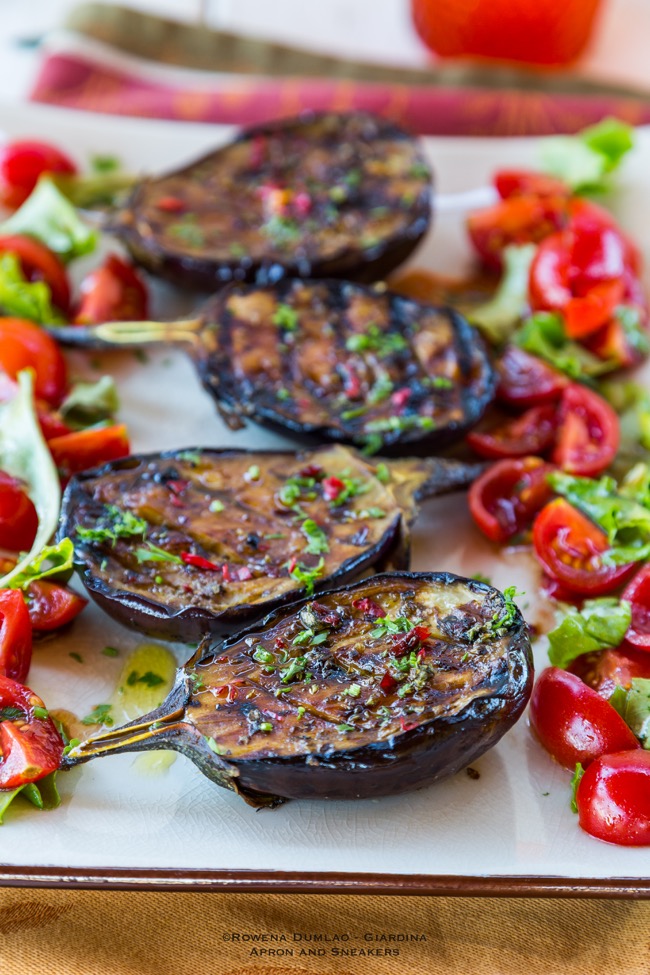 Grilled Spicy Mediterranean Eggplant with Tomato Salad