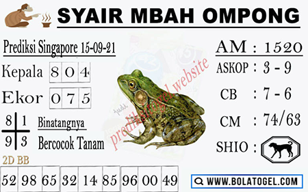 Syair Mbah Ompong SGP Rabu 15-09-2021