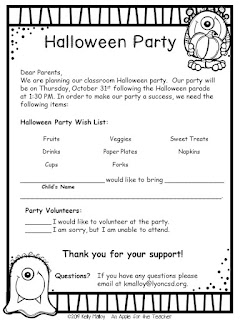 Editable Halloween Party Parent Letter